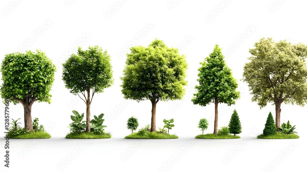Poster eco friendly tree icons infographic with various shapes and styles representing different tree speci