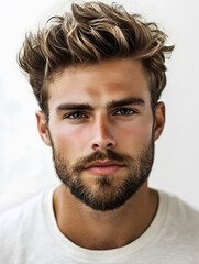 Obraz premium Portrait of a Young Man with Stylish Hair and Beard : Generative AI
