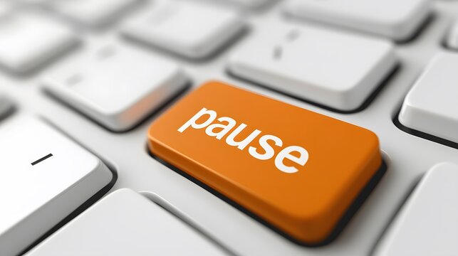 Close-Up of a Bright Orange Pause Key on a Computer Keyboard