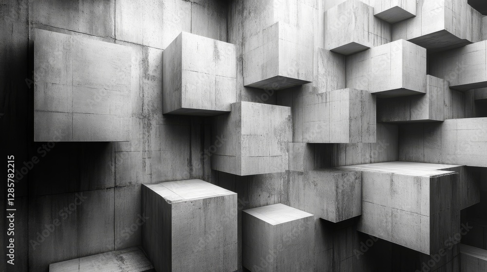 Poster geometric concrete cubes are arranged in a modern abstract pattern