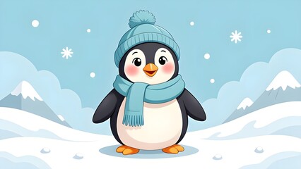 Snow cute little penguin