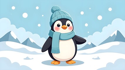 Snow cute little penguin
