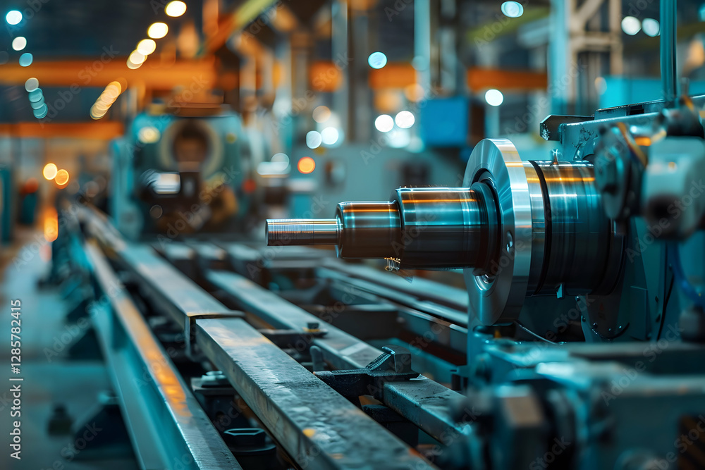 Poster industrial machinery in a factory setting showcasing precision engineering and workflow