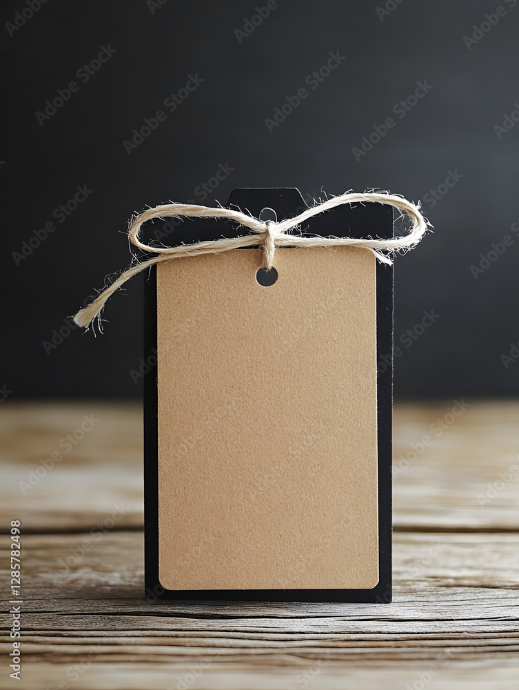 Aufkleber rustic brown paper gift tag with twine bow on wooden table background : generative ai