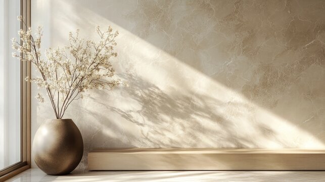 A pale taupe background with soft lighting creating a sense of warmth and minimal elegance