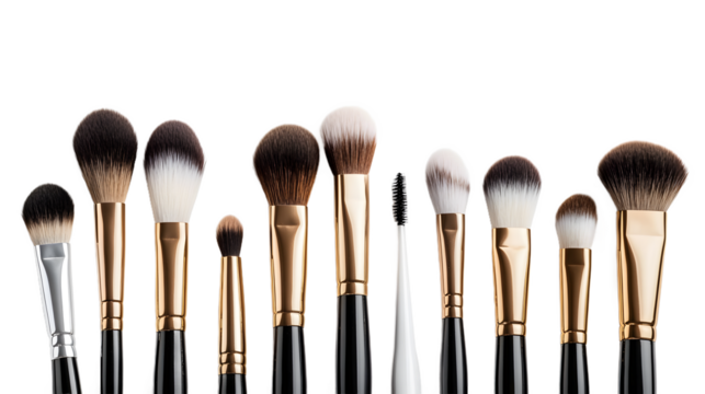 Assorted paint brushes arranged on a clean white background