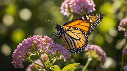 Naklejka premium Delicate Monarch Butterfly on a Blooming Flower