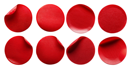 Collection of Red Circular Textures with Varying Surface Styles, isolated on transparent background