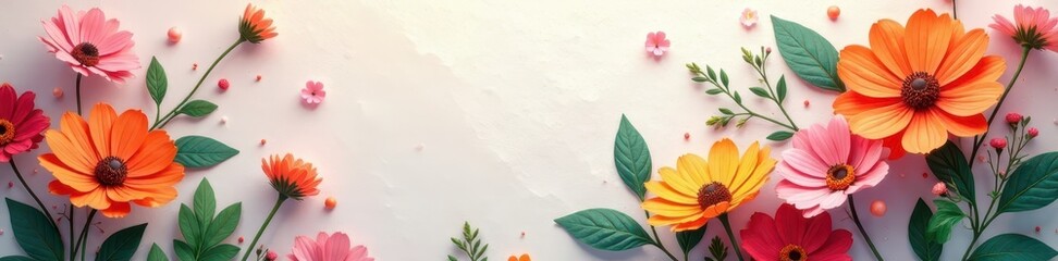 Abstract floral composition with spheres on textured paper, flowers, botanical