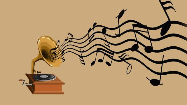 old gramophone with music notes