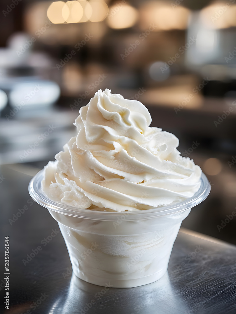 Aufkleber creamy soft serve ice cream in clear cup at modern cafe : generative ai