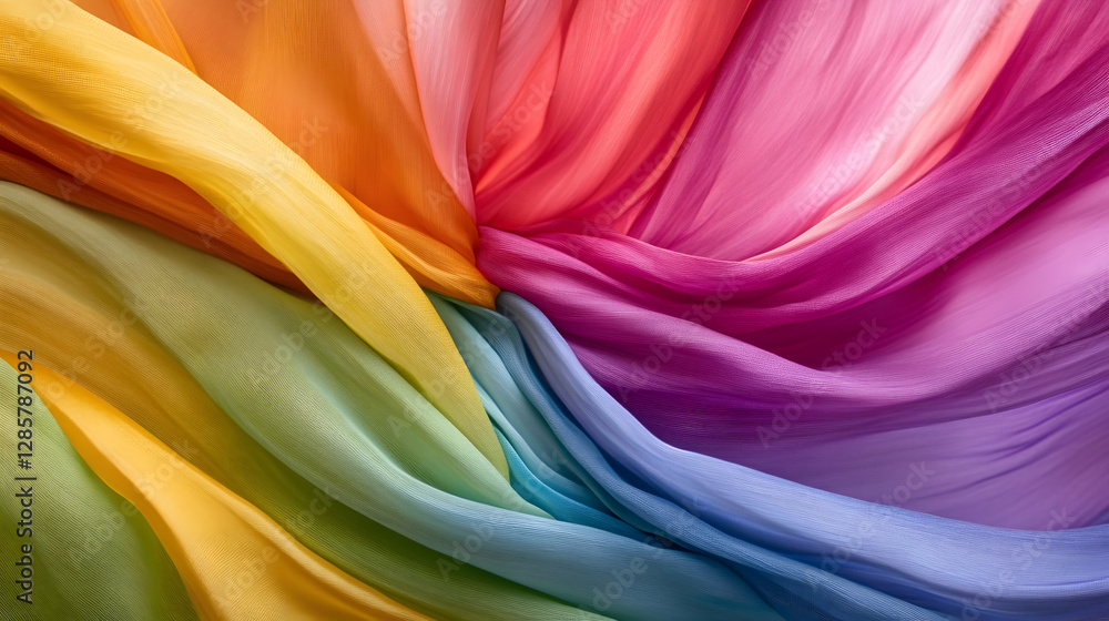 Fototapete vibrant abstract rainbow fabric waves with dynamic movement : generative ai