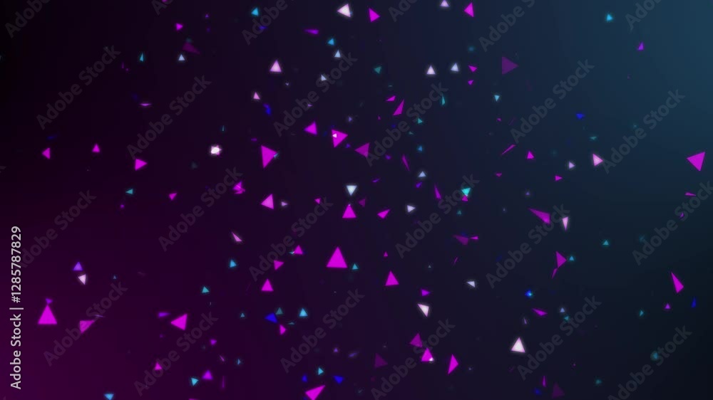 Poster Colorful futuristic floating triangles, dark retro animation background