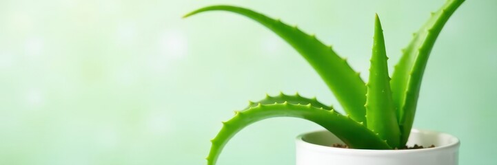 Close-up, vibrant green aloe vera leaves in white container, closeup, fresh