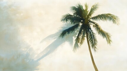 Tall palm tree casting shadow against light background