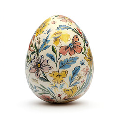 Decorative Easter egg with floral patterns on white background