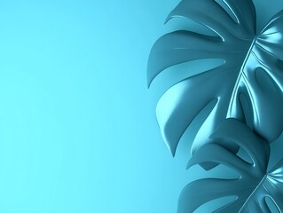Serene Teal Monstera Leaves Minimalist Background. AI Generated