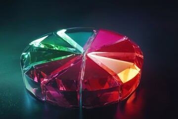 Luxurious gemstone pie chart with faceted colored crystal segments