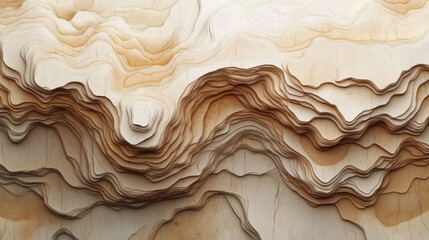 Abstract layered topographic map of carved wood textures