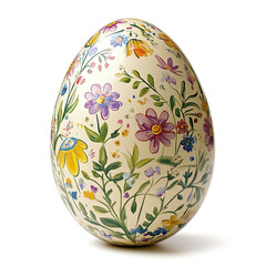 decorative Easter egg with floral patterns on white background