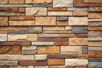 Fototapeta premium Textured Wall of Varied Stone Bricks in Earthy Tones and Patterns