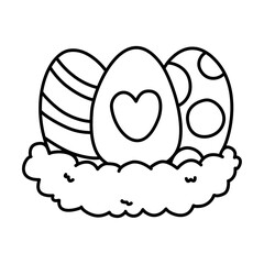 Easter eggs in nest doodle outline