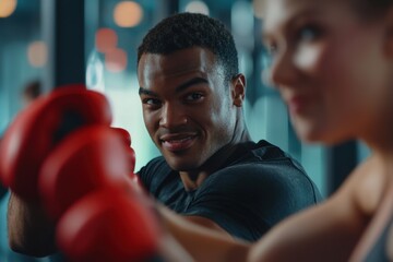 Close-up of boxing training session with focused athletes