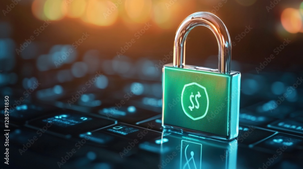 Poster cybersecurity measures with digital locks online banking image of secure transactions financial envi