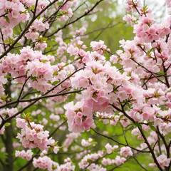 Fototapeta premium Spring's Colorful Awakening: Trees Adorned with Pink and White Blossoms