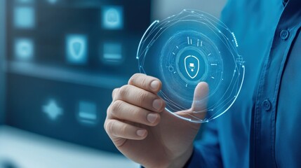 Innovative security technology display modern office digital interface futuristic environment close-up view data protection concept