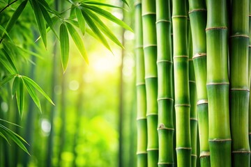 Green Bamboo on Lush Tropical Forest Background