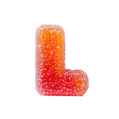 A soft and wobbly 3D letter   l made of translucent gummy candy, in bright, neon colors