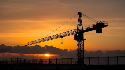 Construction site at sunset background