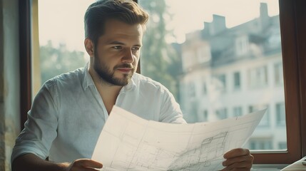Project Manager read the construction project map