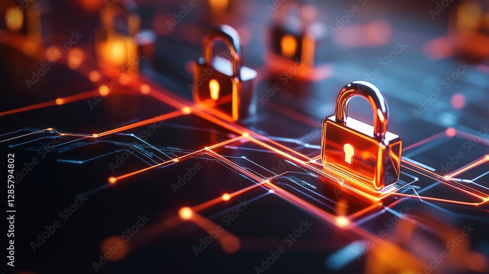 Aufkleber cybersecurity measures protecting digital data virtual space graphic illustration high-tech environm