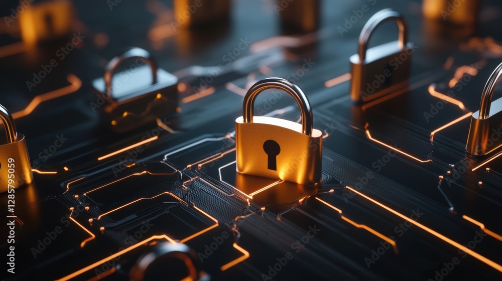 Poster exploring cybersecurity measures securing digital assets virtual environment graphics technology fut