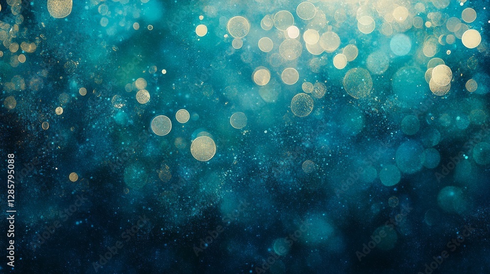 Poster abstract image displaying many glowing orbs of light in blue space