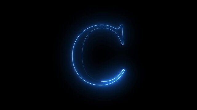 abstract glowing neon letter C color trendy glowing neon alphabet letter C animation on black background.
