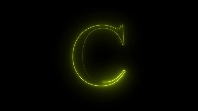 abstract glowing neon letter C color trendy glowing neon alphabet letter C animation on black background.