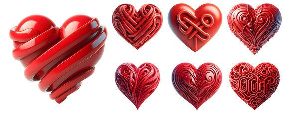3d red Hearts, Valentine Icons