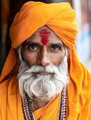 Expressive Portrait of Elderly Man in Traditional Clothing with Deep Gaze : Generative AI