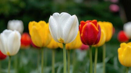 Colorful tulips in a garden, vibrant spring blossoms