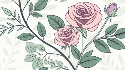 Design a seamless watercolor floral pattern with pastel roses and soft greenery.