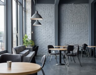 Gray brick cafe interior