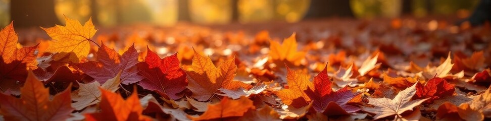 Pile of fallen maple leaves, rich browns and oranges, autumnal, natural, fall scene