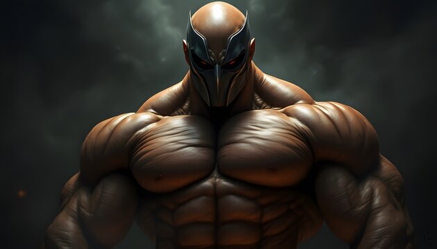 Powerful Muscular Man in Bane Mask Dark Background
