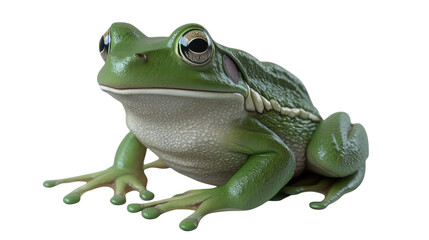 Obraz premium Green frog sitting peacefully on a flat surface in bright light showcasing vibrant color and details