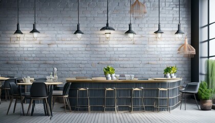 Gray brick cafe interior