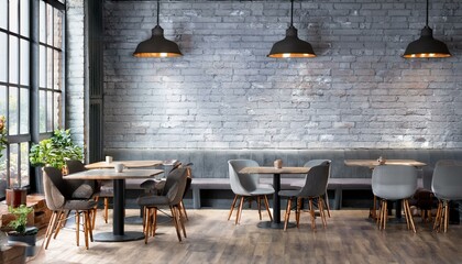 Gray brick cafe interior