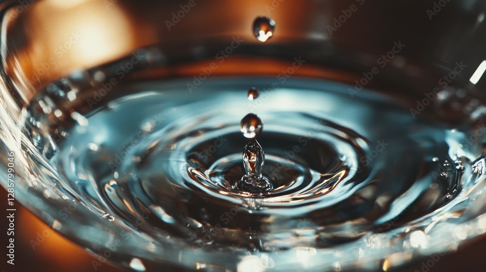 Poster captivating water drop collision creating ripples in a clear liquid surface
